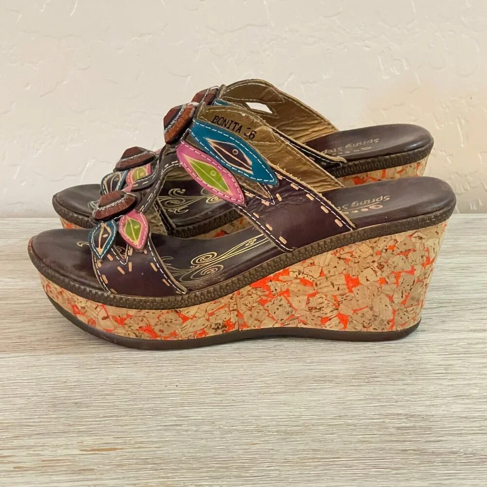 Spring Step L'artiste Bonita Sandals Platform Wedge Dragonfly Leather Colorful 6